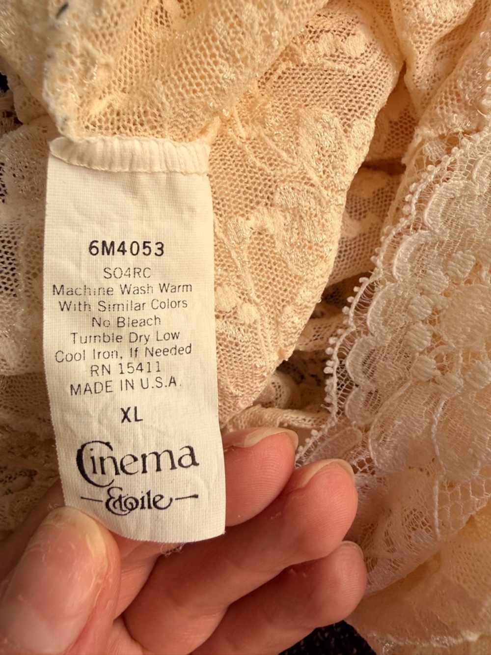 Vintage Cinema Etoile Lace Tank Top Ivory Sheer Floral Y2K Fairy Coquette XL USA - Picture 8 of 9